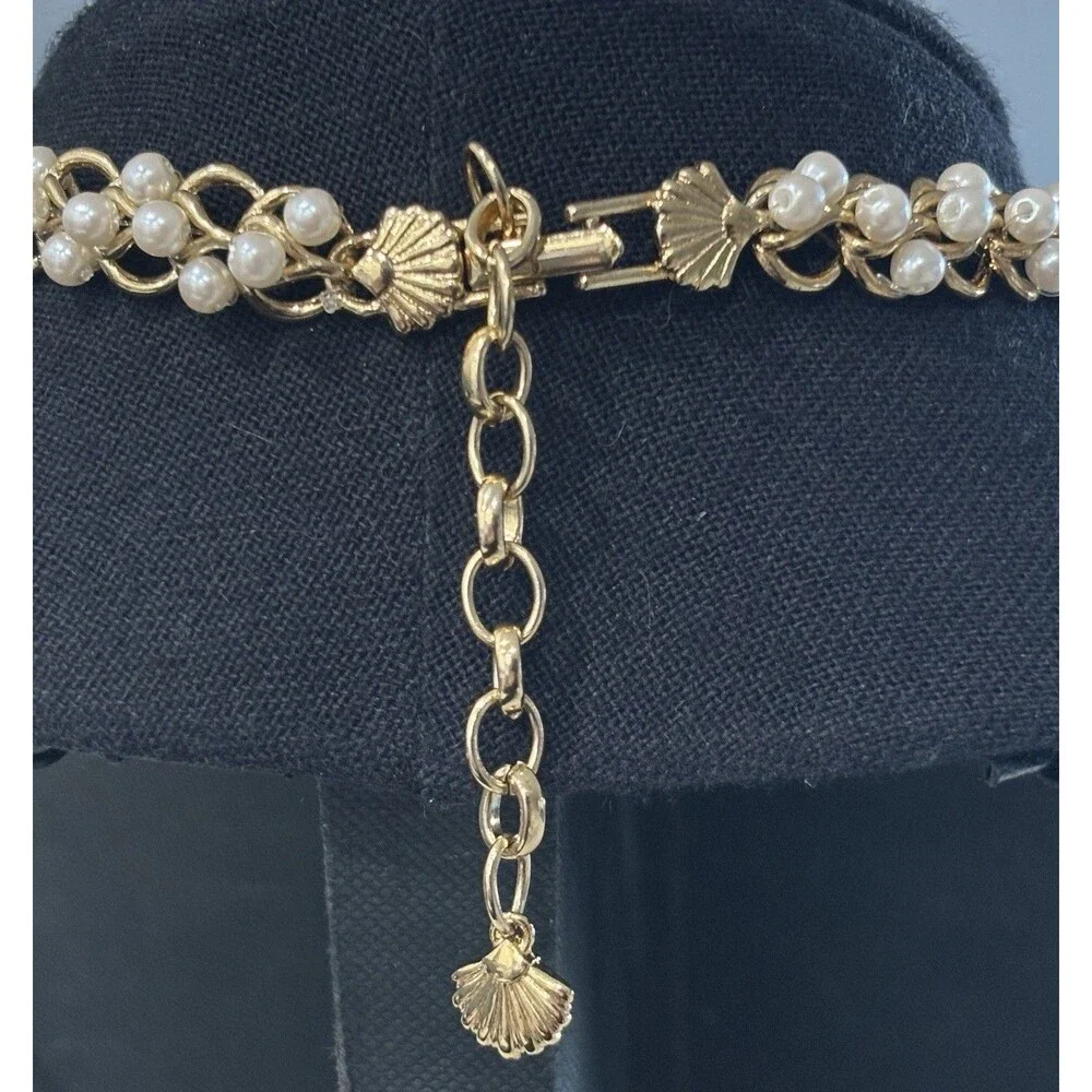 Vintage Richelieu Faux Pearl Gold Tone Woven Collar Choker Necklace